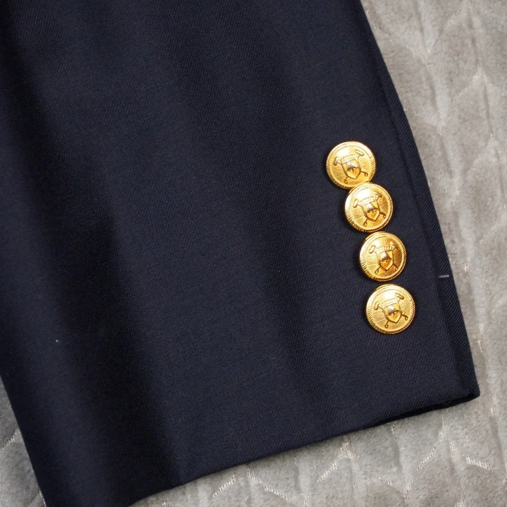 Lauren Ralph Lauren Blazer Men 42L Navy Gold Button Wool Blend Sport Coat (Fair)
